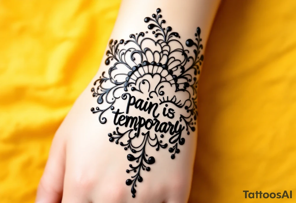 Indian style Henna tattoo for the inner wrist including words pain is temporary. Don’t show the wrist or arm tattoo idea