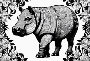 Hippo, flowers, moon, interstella, 
Extreme fine lines, tribal, geometric, japanese tattoo idea