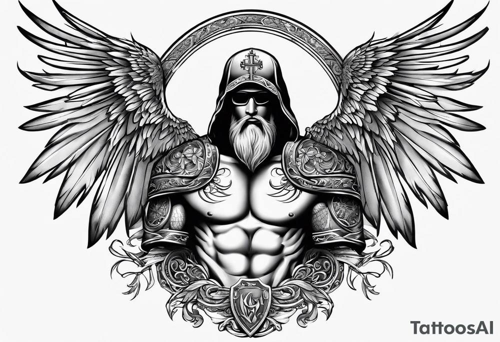 chest christian and wings tattoo idea