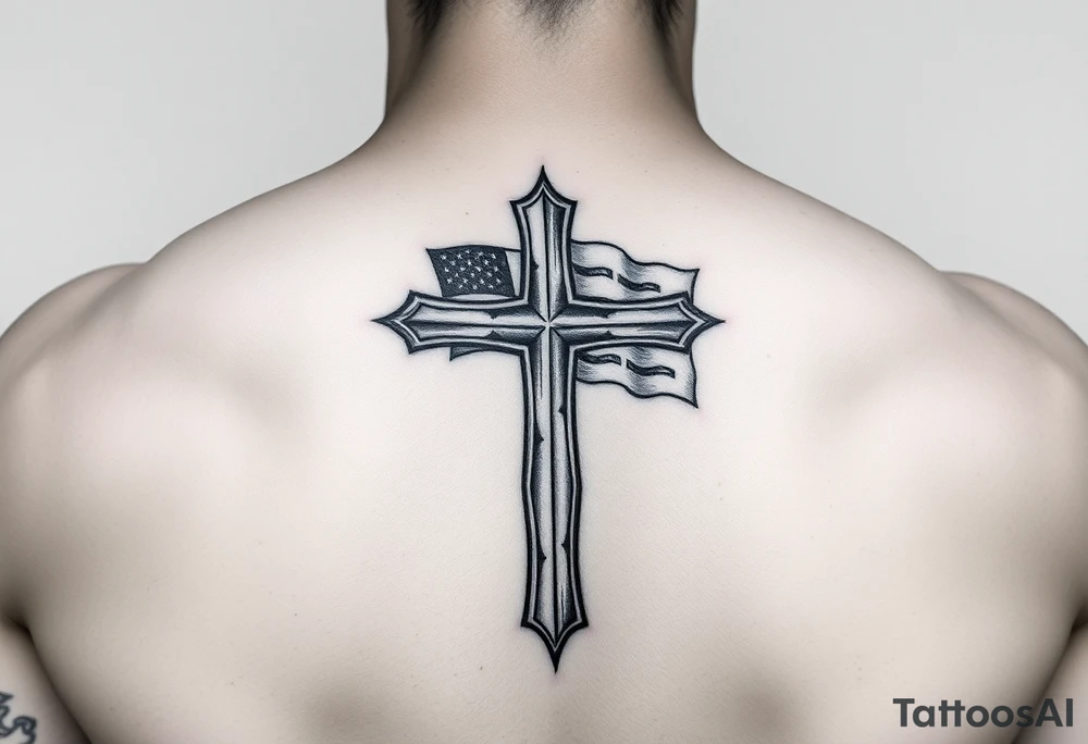 Cross with flag tattoo idea