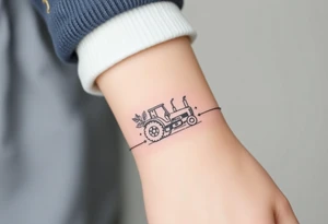 A bracelet that includes a very small tractor and bouquet flowers hippie style tattoo idea