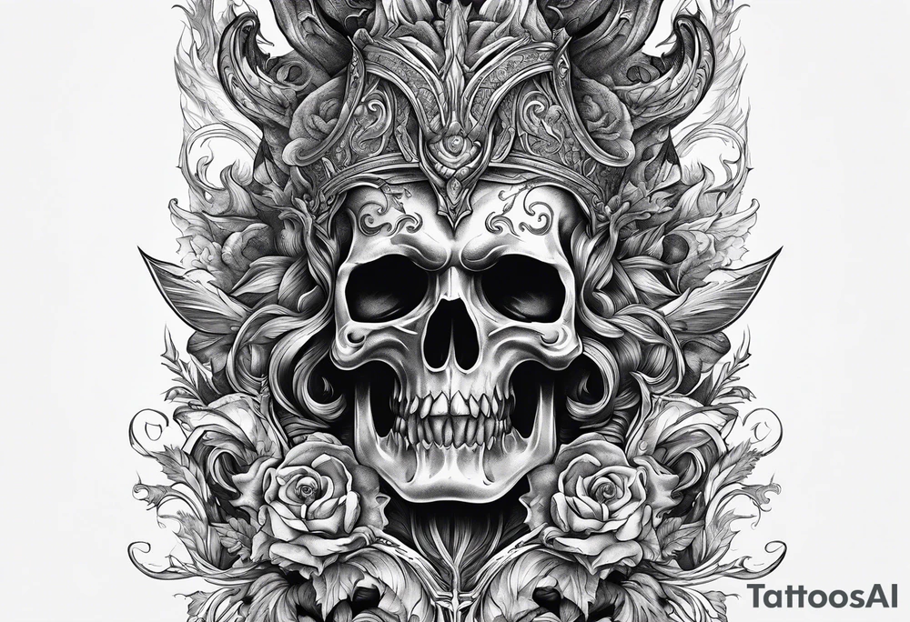 arm sleeve heaven at the top, satan falling down hellscape at bottom tattoo idea