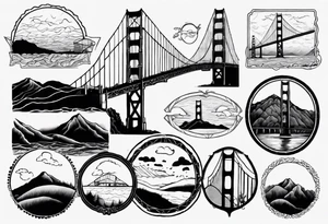 Golden Gate Bridge with fog rolling in with Marin hills in the background tattoo idea