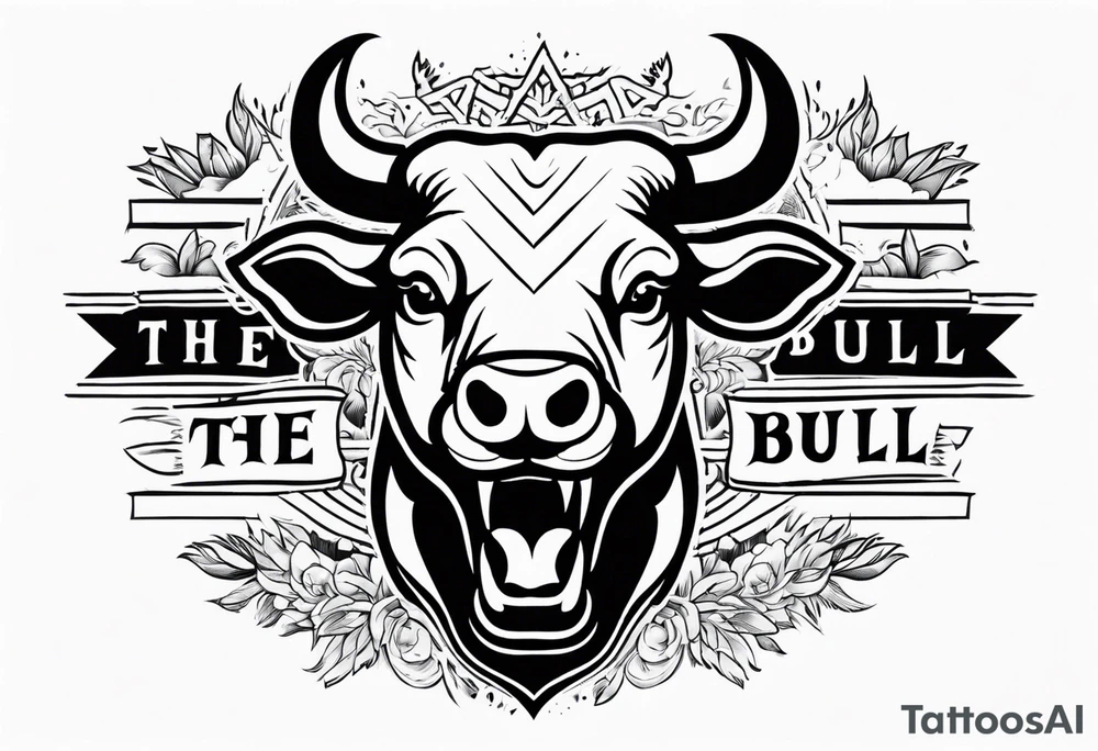 raging bull head busting through crowd with the words “The Raging Bull” in the tattoo tattoo idea