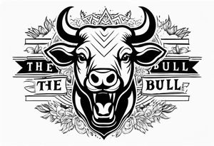 raging bull head busting through crowd with the words “The Raging Bull” in the tattoo tattoo idea