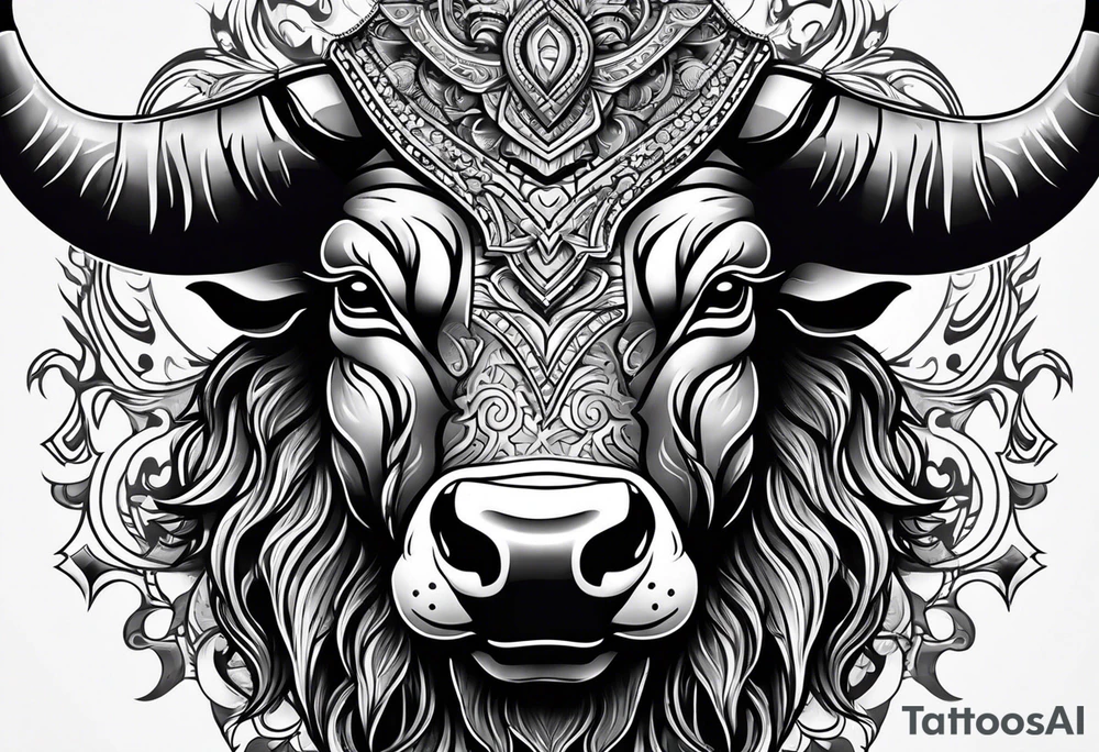 Evil, scary bull with horns tattoo idea