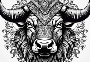 Evil, scary bull with horns tattoo idea