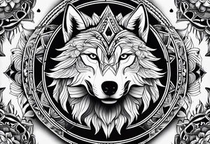 Mandala theme design with joker cards and wolves for forearms tattoo idea