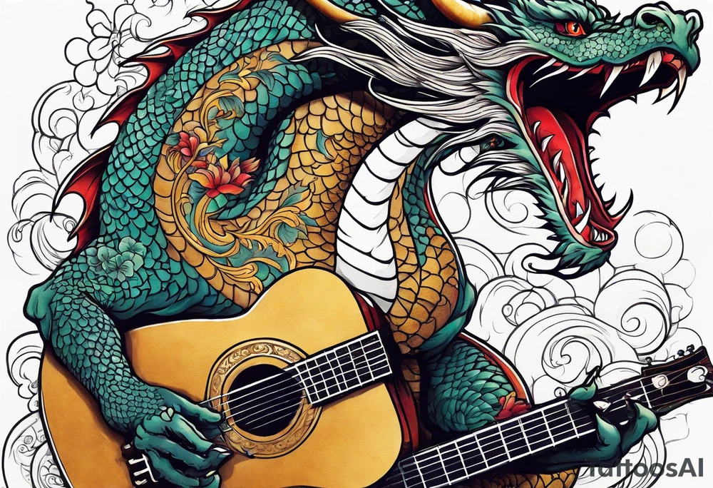 Dragon playing guitar tattoo idea