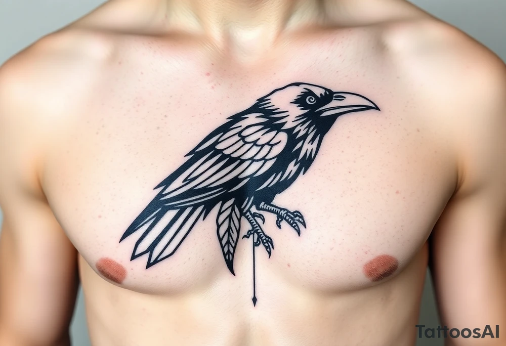 linear abstract raven tattoo idea
