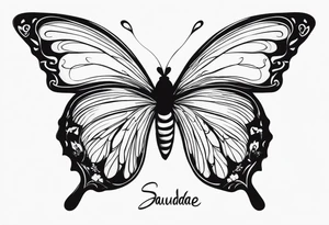 The word saudade with the number 8:18 with butterflies tattoo idea