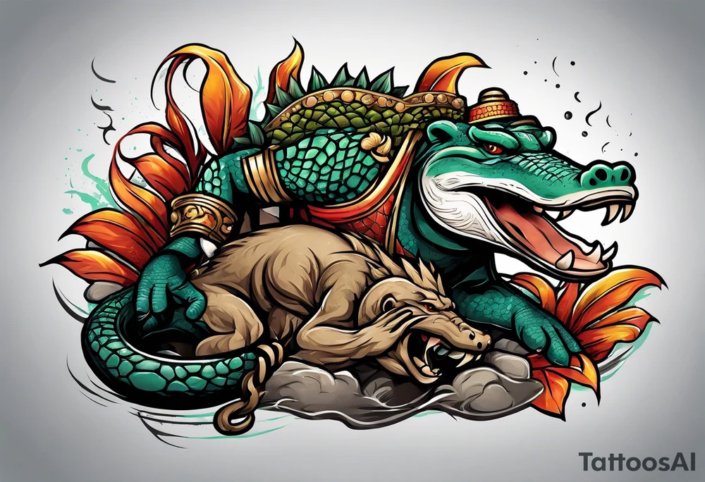 Alligator wrestling a monkey tattoo idea