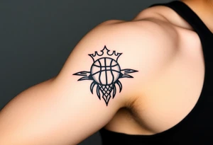 Basketball and basketball hoop with a crown, tribal influence tattoo idea