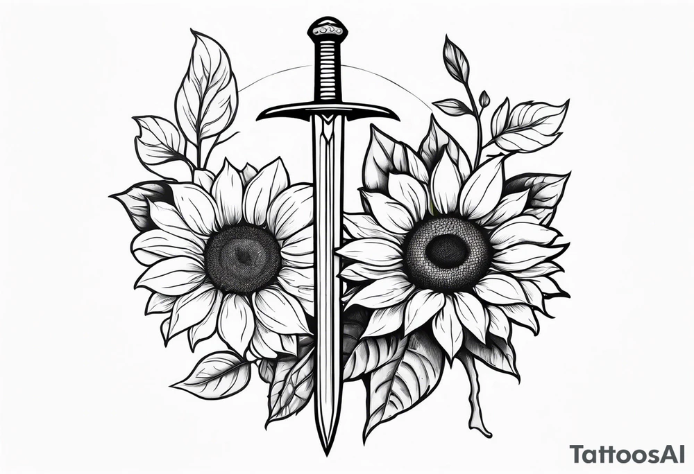 sword with sunflowers on it tattoo idea
