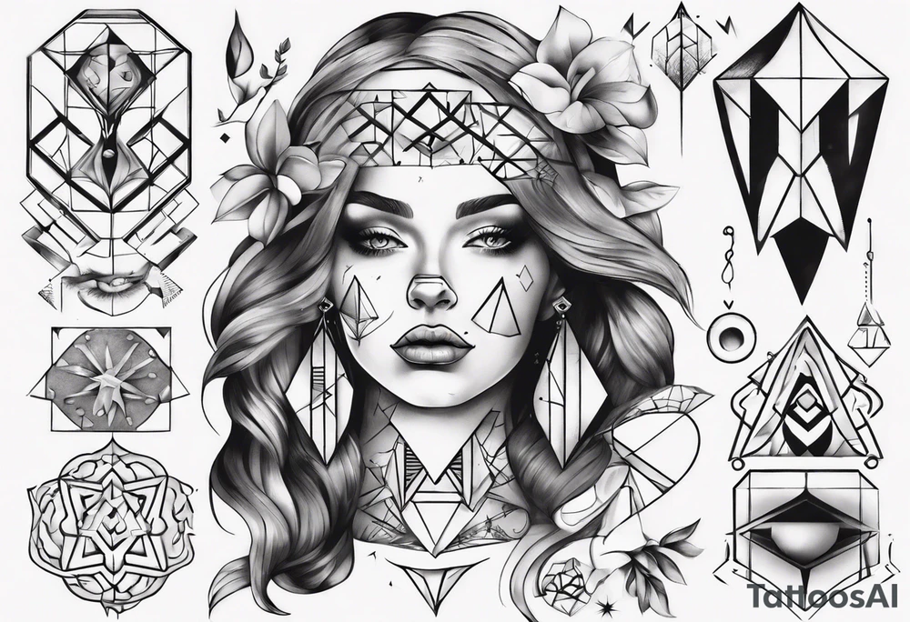 beautiful woman mixed with geometric objects tattoo idea beautiful woman mixed with geometric objects tattoo idea