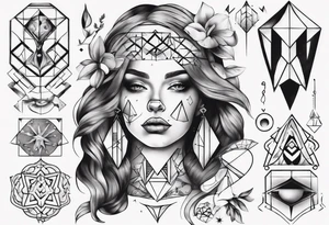 beautiful woman mixed with geometric objects tattoo idea