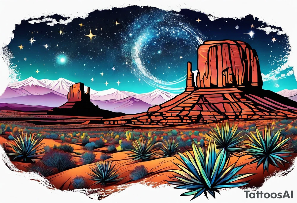 Galaxy sky with Arizona landscape tattoo idea