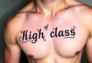 lettering of high class with fancy flourish around it tattoo idea