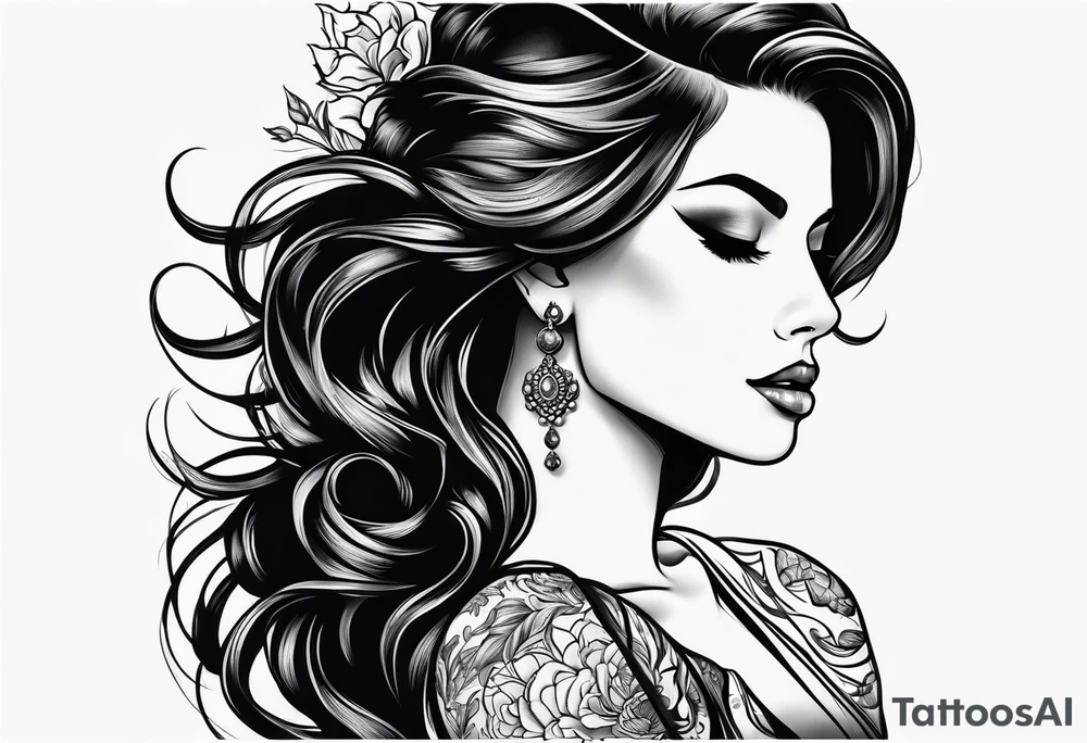 simple american traditional side profile pretty woman tattoo idea