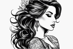 simple american traditional side profile pretty woman tattoo idea