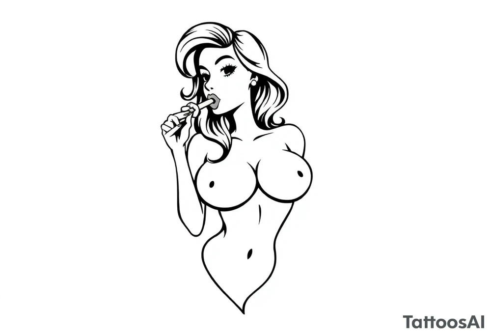 A sexy large breast woman giving a blowjob tattoo idea