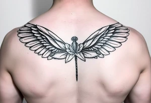 One angel wing for upper arm, add a waterlily and dragonfly tattoo idea