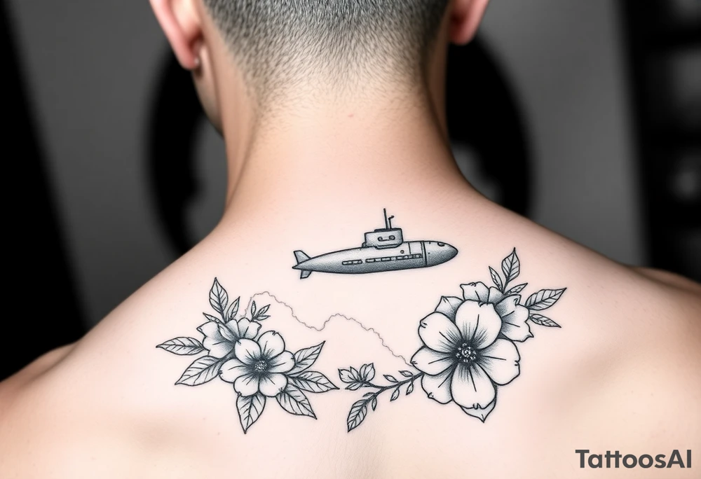 Texas, Connecticut, and Washington. You could also include a small submarine traveling between them.
•	Floral Elements: Incorporate state flowers—bluebonnet (Texas), mountain laurel (Connecticut), and coast rhododendron (Washington)—around the portrait. tattoo idea