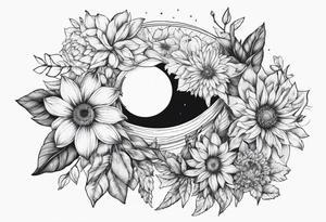 flowers around sun tattoo idea