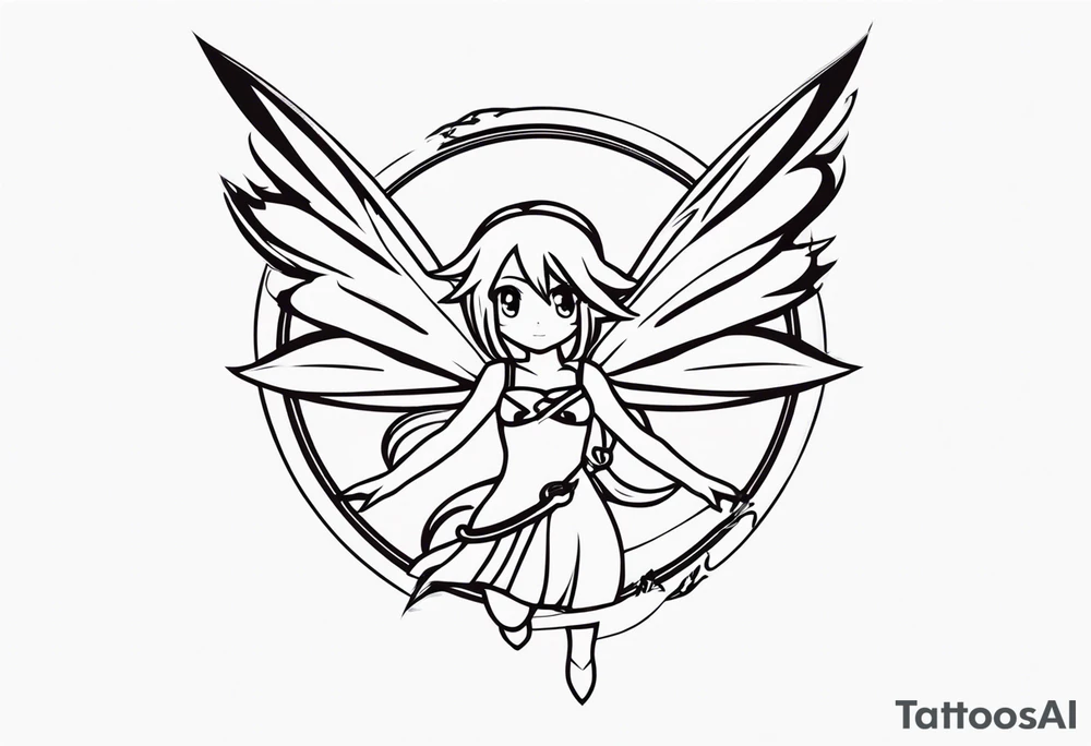 A fairy with a tail that is the fairy in the Fairy Tail anime guild logo in the same position tattoo idea