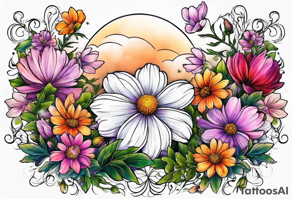 Cosmos and Gladolius flowers tattoo idea