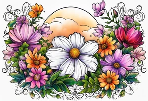 Cosmos and Gladolius flowers tattoo idea