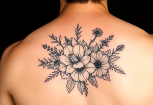A bouquet of birth flowers for the months of January , February,  March, April,  May, June, August tattoo idea