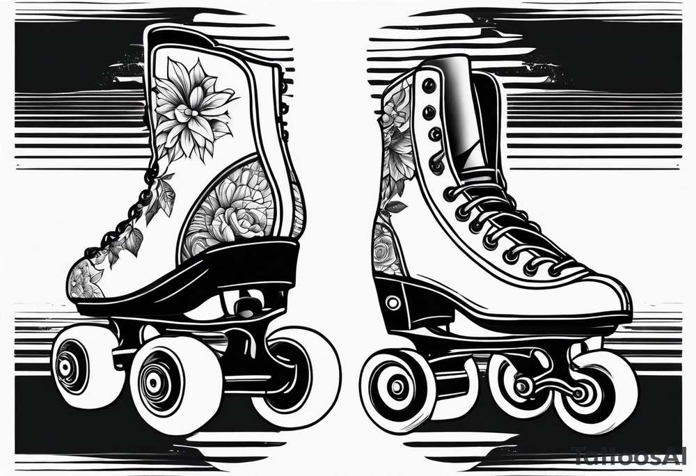 Girl roller skating with knee pads tattoo idea