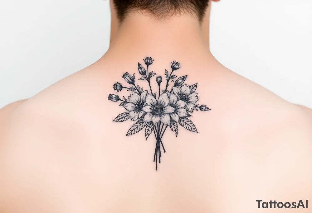 Bouquet of multiple flowers tattoo idea