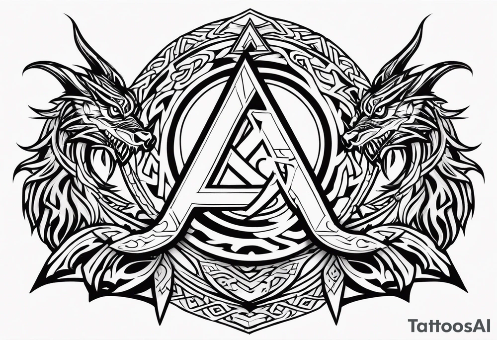 Valhalla sword shield dragon axe Valknut tribal tattoo idea Valhalla sword shield dragon axe Valknut tribal tattoo idea
