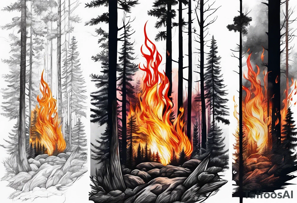 Forest in fire tattoo idea