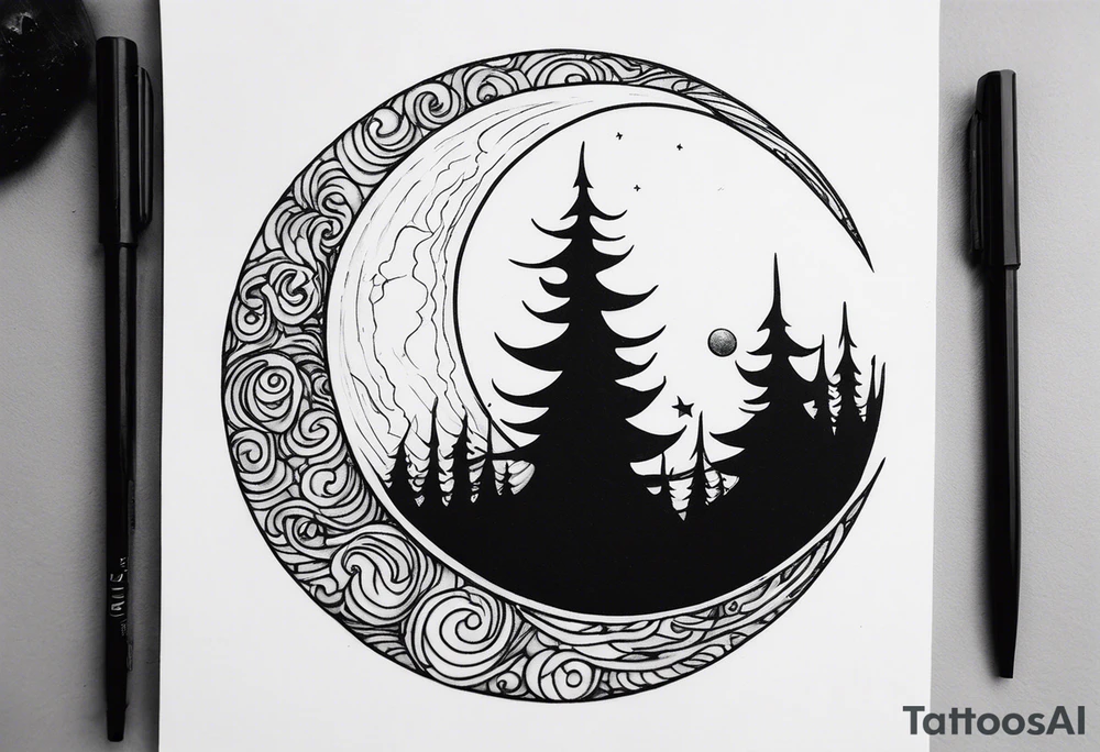 dark fantasy moon by cliff held by a witch tattoo idea