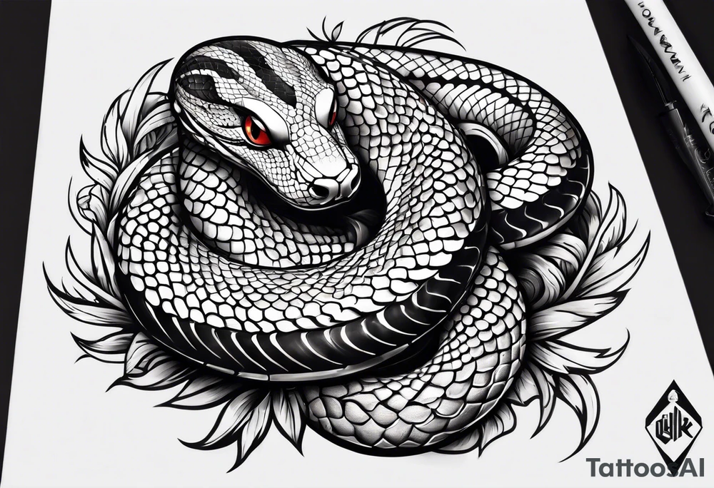 Black snake and white snake wrestling tattoo idea