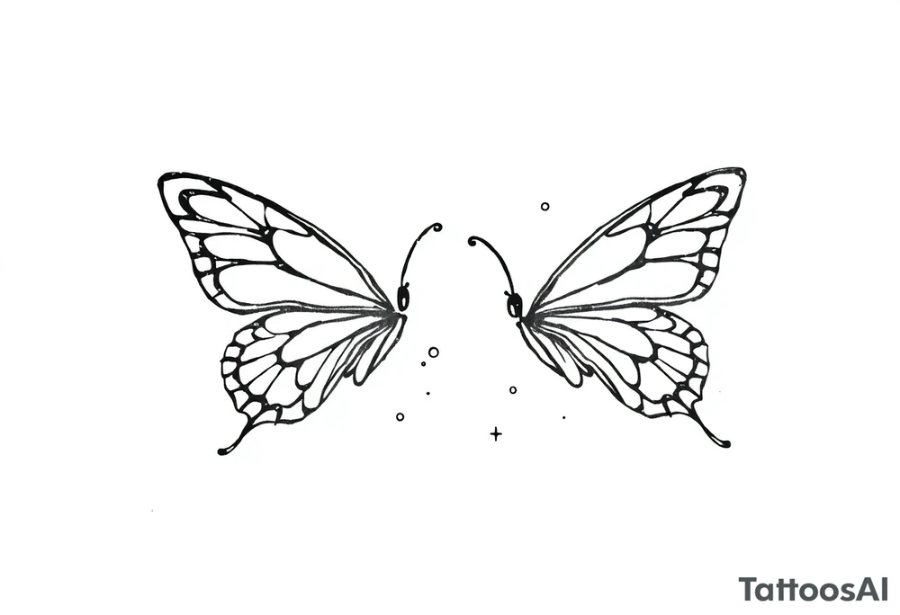 Simple minimalist outline of butterflies with lots of sparkles and bubbles tattoo idea