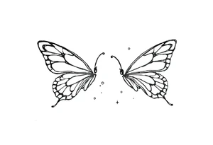 Simple minimalist outline of butterflies with lots of sparkles and bubbles tattoo idea