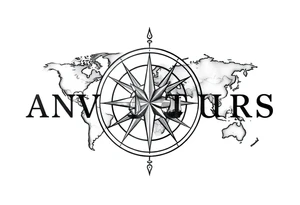 antique compass rose overlaid on weathered world map with sailing ships tattoo idea