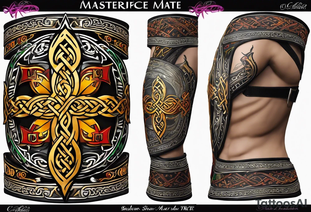 Cheers Mate text, armband +Celtic +Cancer Ribbon +tribal +artistic tattoo idea