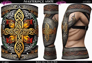 Cheers Mate text, armband +Celtic +Cancer Ribbon +tribal +artistic tattoo idea