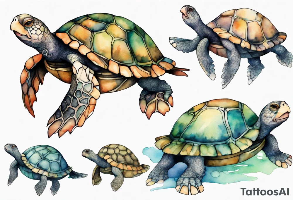 a creature that looks like a turtle covered in fur, on the shore tattoo idea
