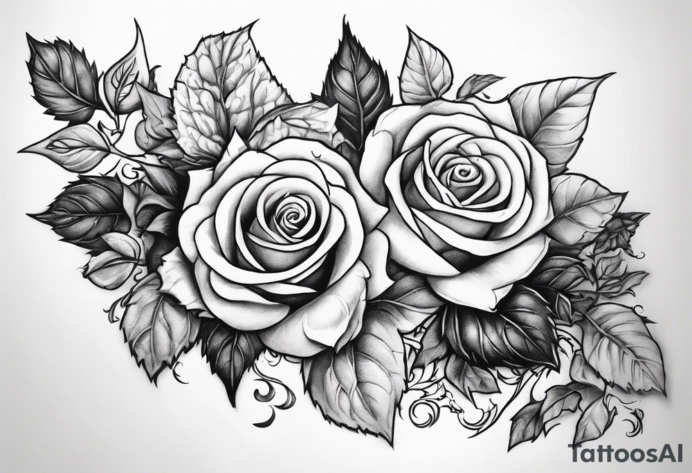 Broken sword wrapped in roses with an ivy background tattoo idea