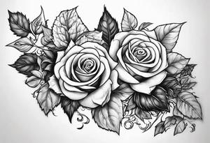 Broken sword wrapped in roses with an ivy background tattoo idea
