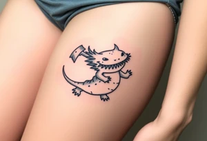 axolotl with big gills holding an axe tattoo idea