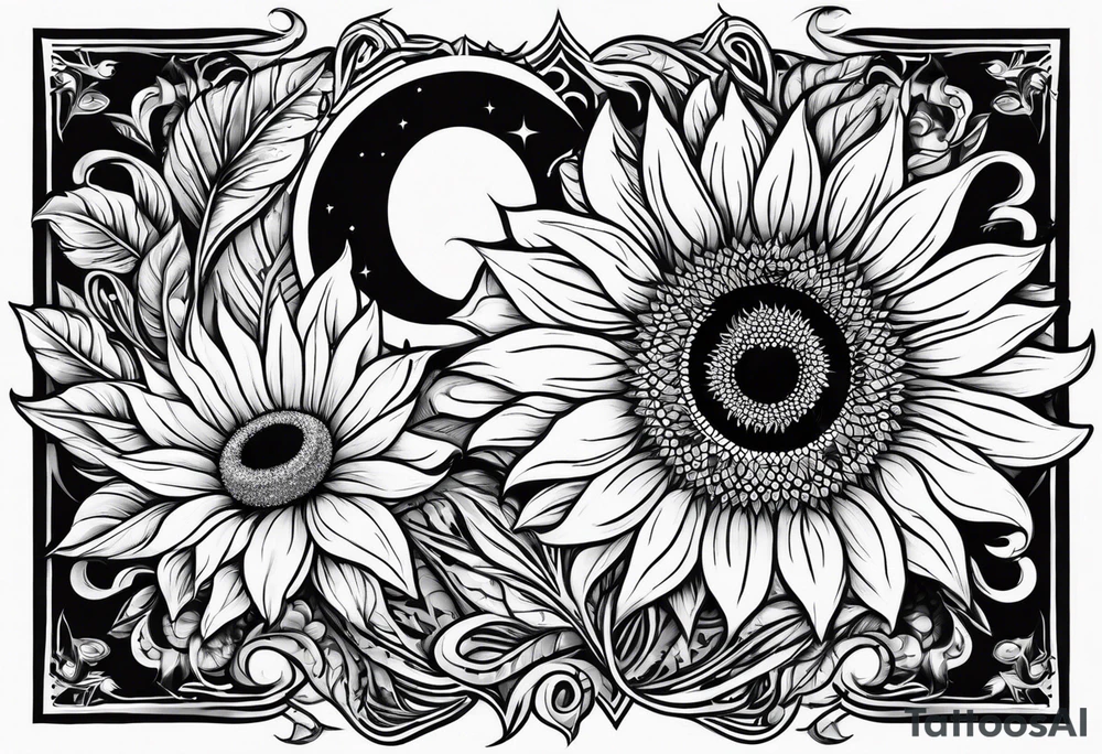 Sunflowers sun and moon tattoo idea