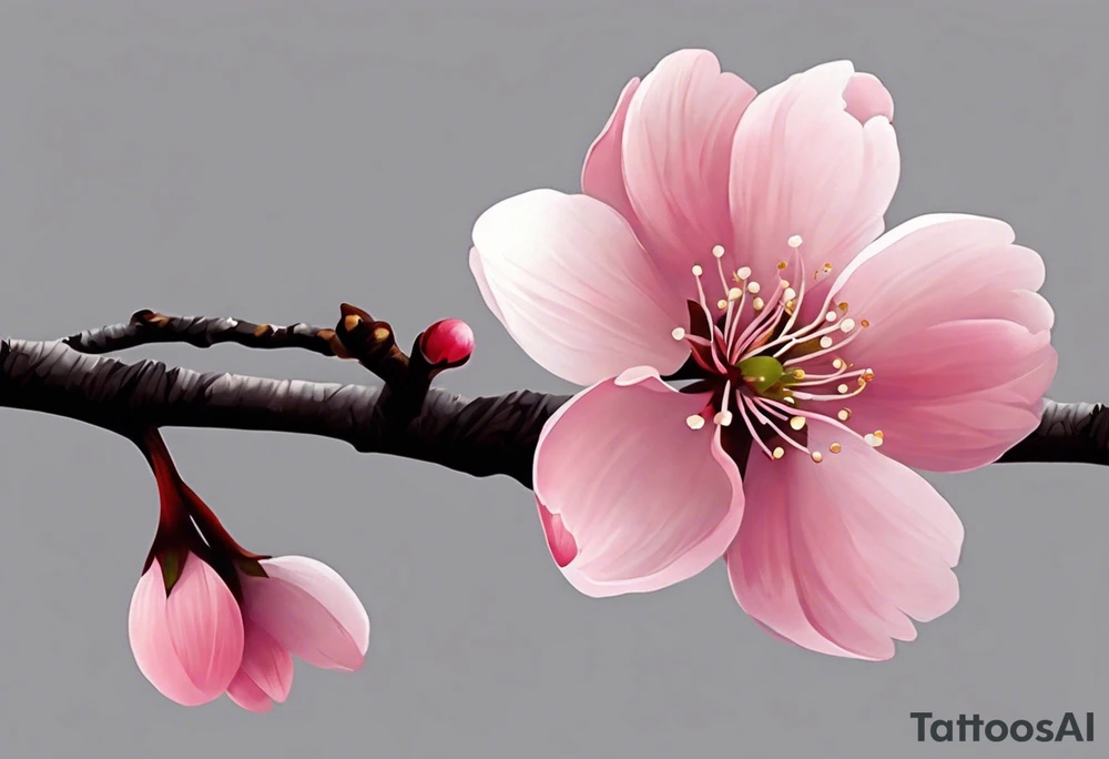 i want a cherry blossom branch to sprout out from the shoulder, then travel down to my arm and wrap around my bicep once, this bit can be floral, then it needs to narrow down and fit through a 7 cm gap in on my forearm then eventually ending in a 10 cm gap on my wrist, this gap can be filled with more blossom flora, this tattoo needs to go all the way down my arm so it needs to be long, the tattoo will start at my shoulder and go all the way down my arm tattoo idea