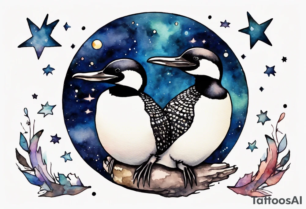a loon wearing spectacles staring into the night sky tattoo idea